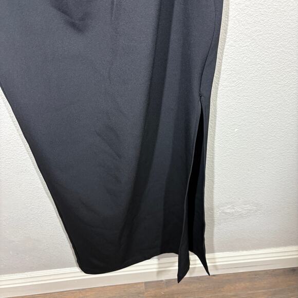 Ninobrand Size 4 Cowl Neck Side Slit Maxi Sheath Dress Black Long Sleeves - Picture 8 of 10